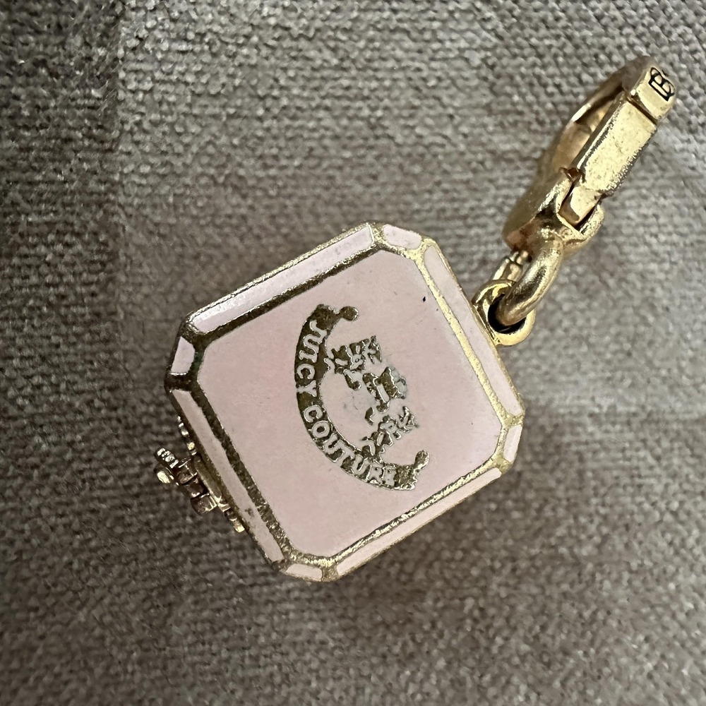 VTG Retired Juicy Couture‎ Pink Enamel Jewelry Box Charm Gold Tone CZ Heart RARE